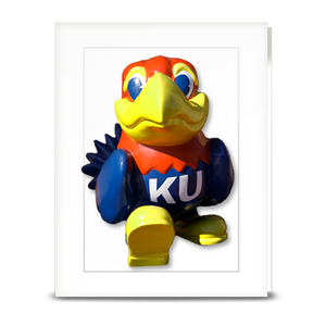 KU Jayhawk Union Entrance statue stepping forward - folded card