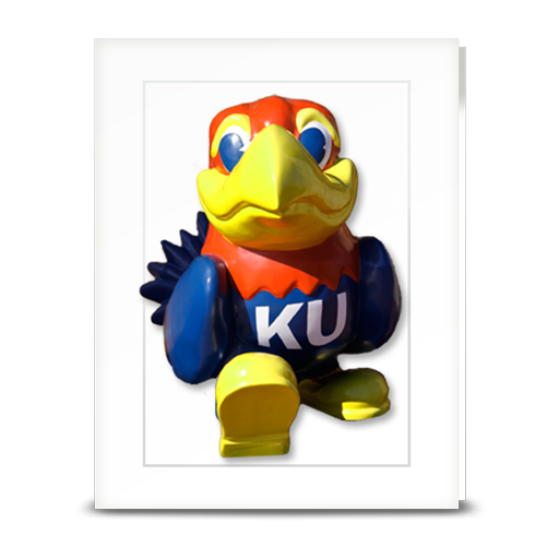 KU Jayhawk Union Entrance statue stepping forward - folded card